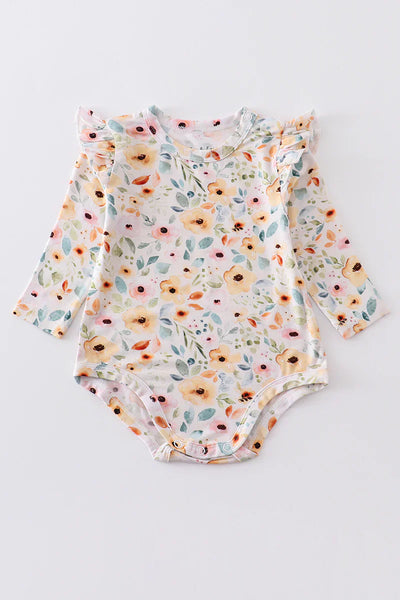 Mustard floral print bamboo girl bubble