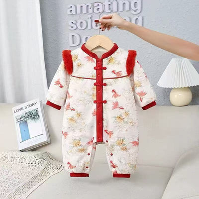 Red Festive Warm Childrens Cotton Padded Jumpsuit