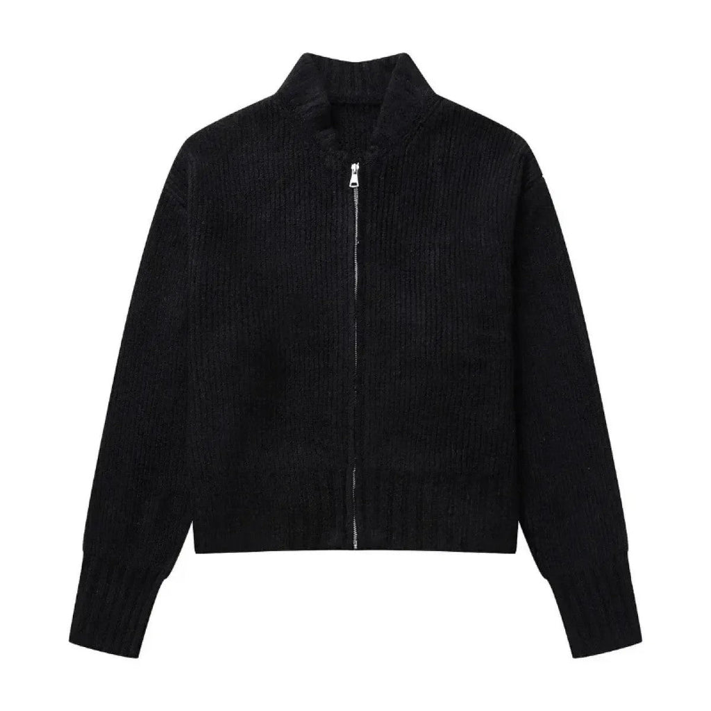 Womens Knitted Long-sleeve Sweater With A Round Neck And Zipper