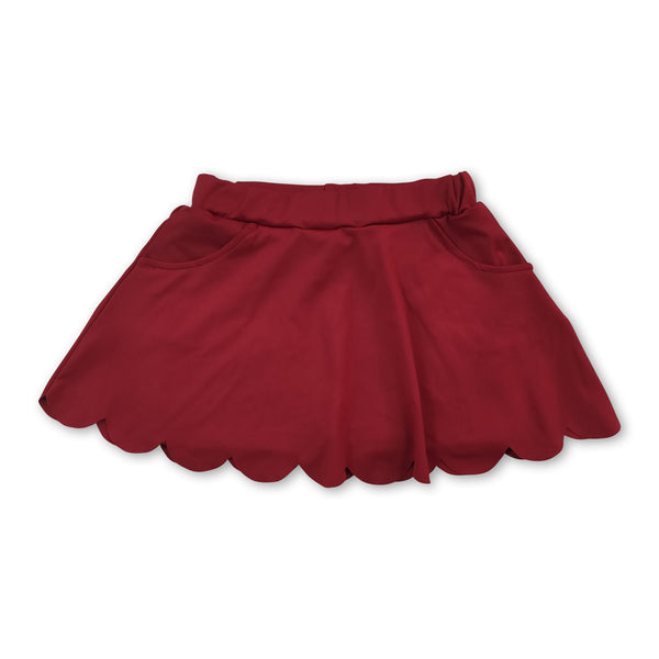 Maroon pockets scallop kids girls summer active wear skirt