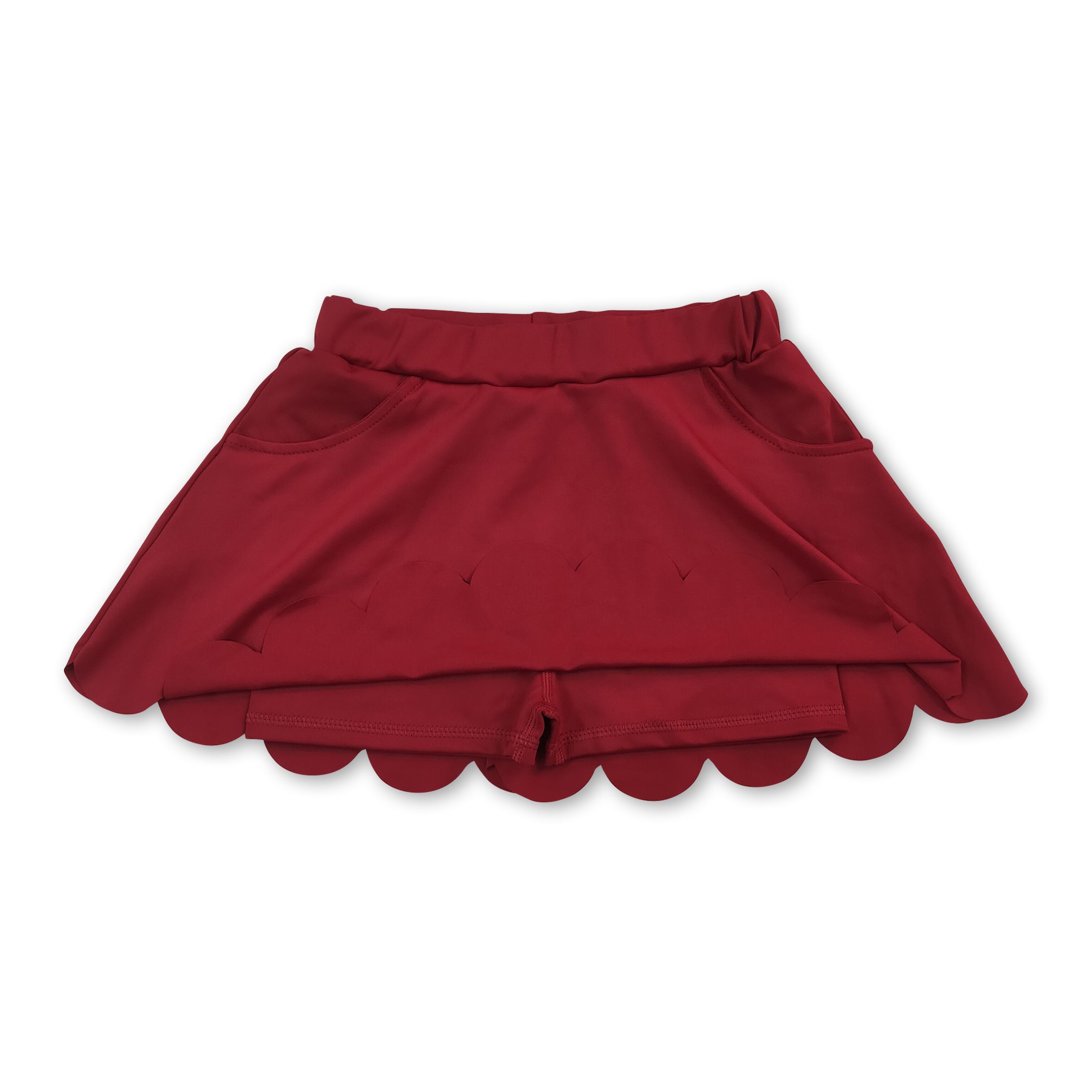 Maroon pockets scallop kids girls summer active wear skirt