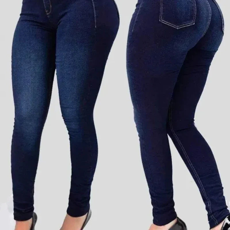 Woman's pure color jeans denim high waist jeans street play cultivate one's morality pants shaping figure with high waist jeans