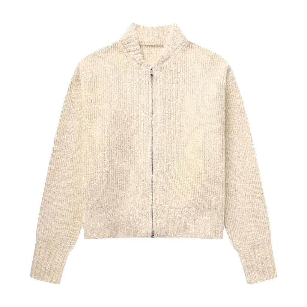 Womens Knitted Long-sleeve Sweater With A Round Neck And Zipper