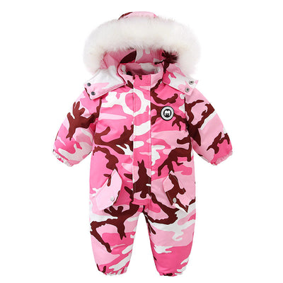Waterproof Winter Ski Jumpsuit With A Fur-lined Collar For Kids