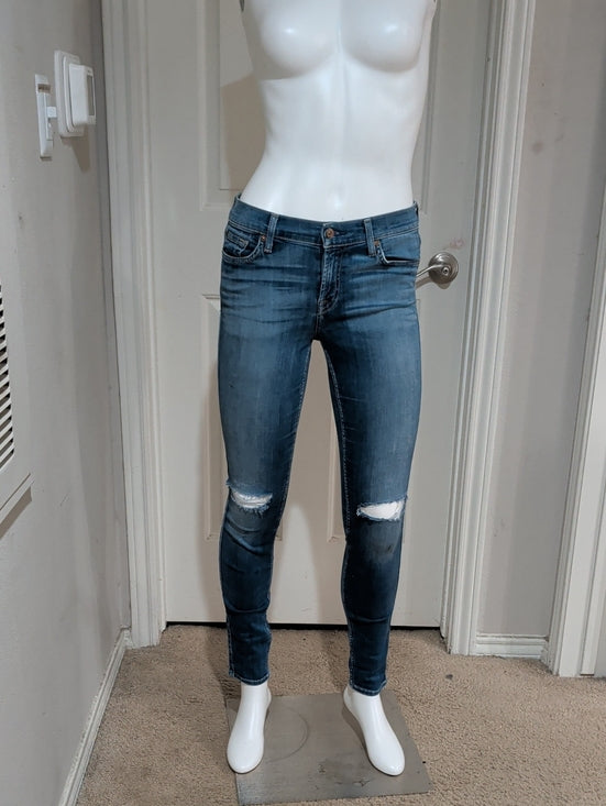 Retro 7 For All Mankind Genevieve Medium Blue Distressed Skinny Jeans 26 Y2k