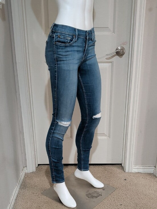 Retro 7 For All Mankind Genevieve Medium Blue Distressed Skinny Jeans 26 Y2k