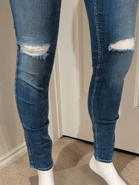 Retro 7 For All Mankind Genevieve Medium Blue Distressed Skinny Jeans 26 Y2k