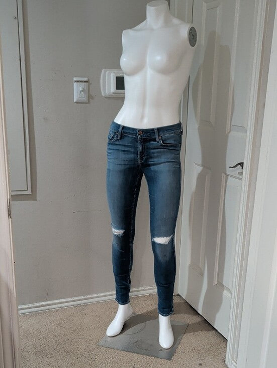 Retro 7 For All Mankind Genevieve Medium Blue Distressed Skinny Jeans 26 Y2k