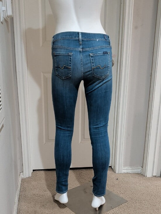 Retro 7 For All Mankind Genevieve Medium Blue Distressed Skinny Jeans 26 Y2k