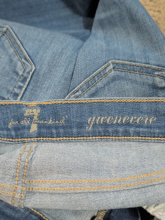 Retro 7 For All Mankind Genevieve Medium Blue Distressed Skinny Jeans 26 Y2k