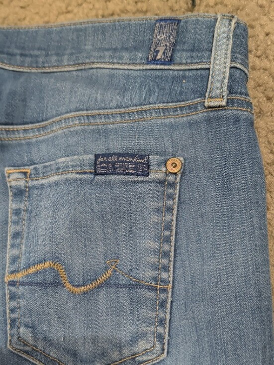 Retro 7 For All Mankind Genevieve Medium Blue Distressed Skinny Jeans 26 Y2k