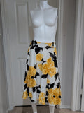 Vintage Pinup Couture Floral A-Line Midi Skirt in Yellow & Black Women's L Retro