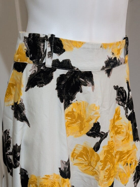 Vintage Pinup Couture Floral A-Line Midi Skirt in Yellow & Black Women's L Retro