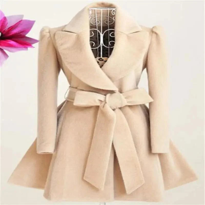 New Popular Women's Woolen Windbreaker Overcoat Jacket Coats Red XL Autumn And Winter Long Windbreaker Overcoat Fashionable Coat Jacket