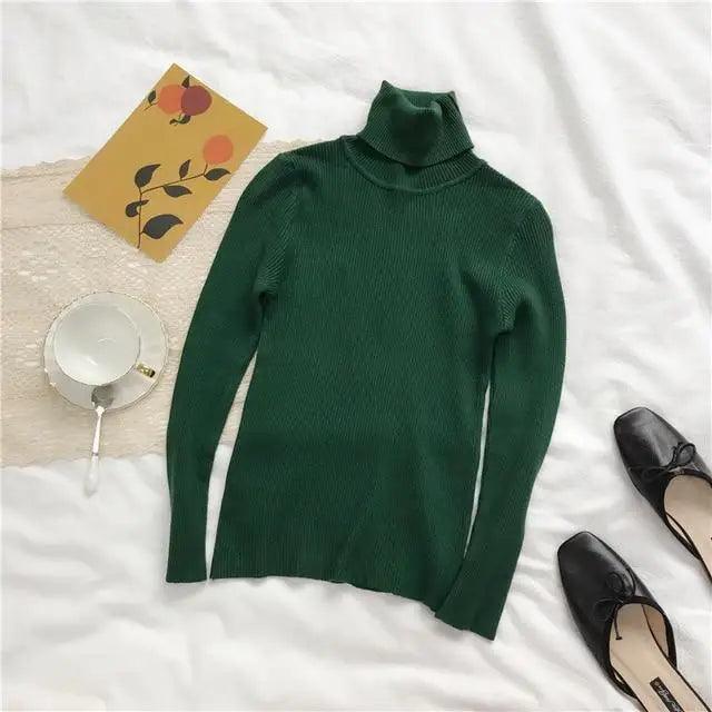 Vintage Style Autumn Winter Thick Sweater For Women Knitted Ribbed Pullover Sweater Long Sleeve Turtleneck Slim Jumper Soft Warm Pullover